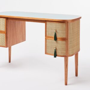 Rattan Teal Blue Desk & Dressing Table