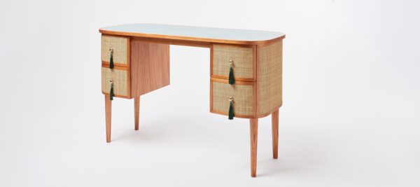 Rattan Teal Blue Desk & Dressing Table