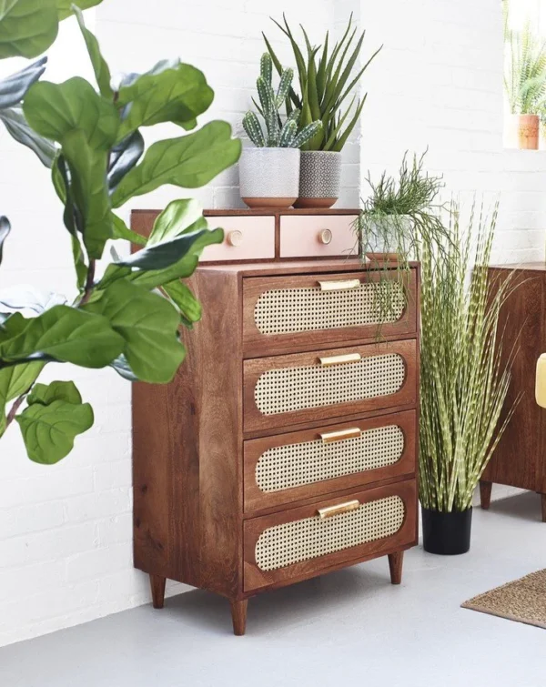 Rattan Solid Wood Tall Chest of Drawer - Image 3