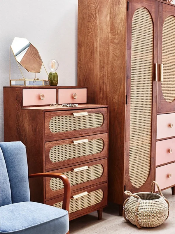 Rattan Solid Wood Tall Chest of Drawer - Image 4