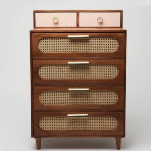 Rattan Solid Wood Tall Chest of Drawer