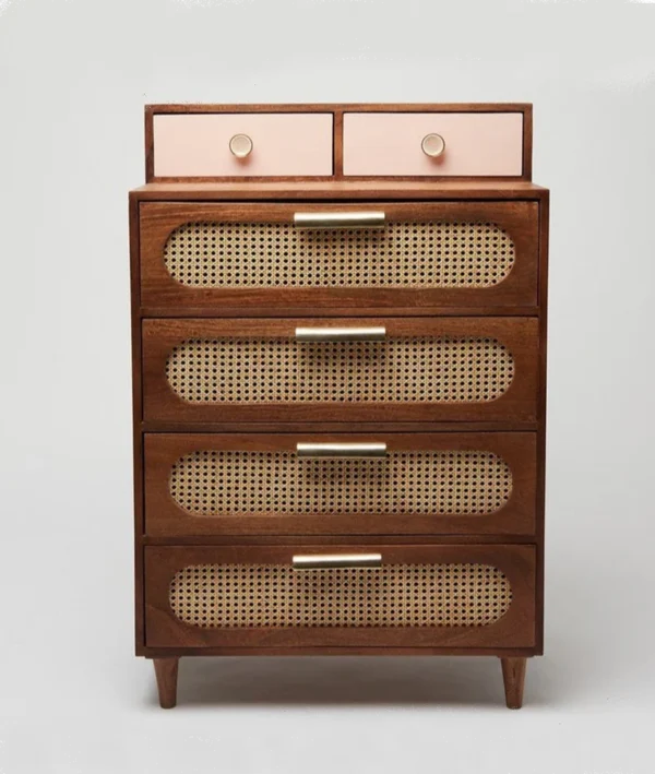 Rattan Solid Wood Tall Chest of Drawer