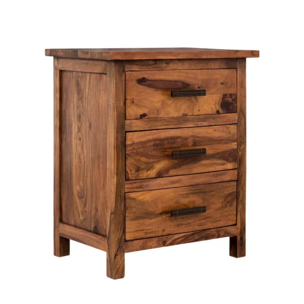 Sheesham Wood Bedside Table with 3 Drawers - Image 2