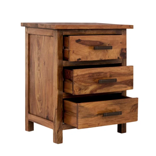 Sheesham Wood Bedside Table with 3 Drawers - Image 3
