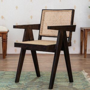 Chandigarh Sheesham Wood Rattan Armchair Dark Walnut