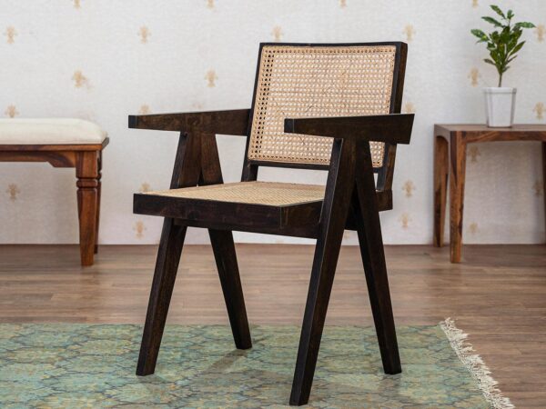 Chandigarh Sheesham Wood Rattan Armchair Dark Walnut