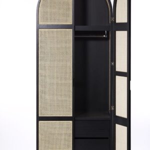 Atta Avenue Modern Woven Wardrobe in Black Stain Oak and Rattan