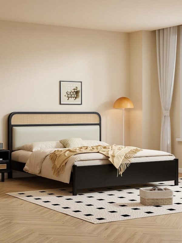 Modern Minimalist Bed with Woven Headboard - Image 2