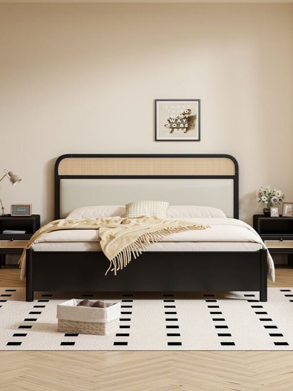 Modern Minimalist Bed with Woven Headboard